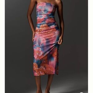 NWT Anthro The Soleil Slim Strapless Ruched Mesh Dress Size XL